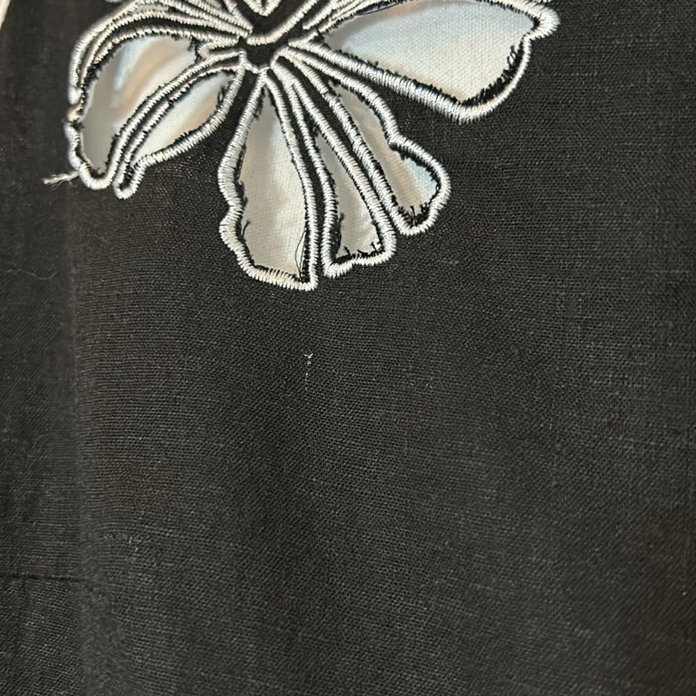 Nina Leonard Floral Cut Out Sleeveless Black Linen Blend Shift Dress Size 8 - Picture 6 of 7
